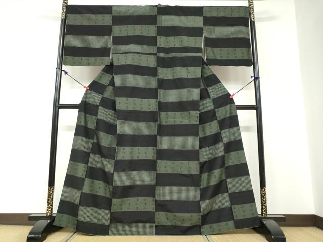 平和屋着物●上質な紬 絣文様 正絹 逸品 DABF1378ud
