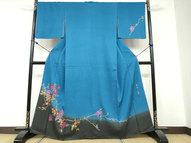 平和屋着物●染色作家 草野一騎 訪問着 枝花文 暈し染め 金彩 正絹 逸品 未使用 DABF1380ud
