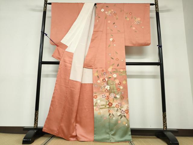 平和屋着物●訪問着 御所車草花丸文 暈し染め 金彩 正絹 逸品 DABF1382ud