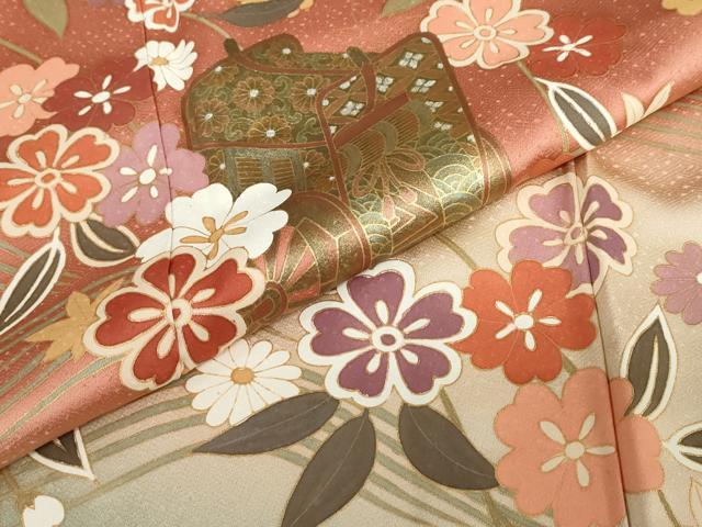 平和屋着物●訪問着 御所車草花丸文 暈し染め 金彩 正絹 逸品 DABF1382ud