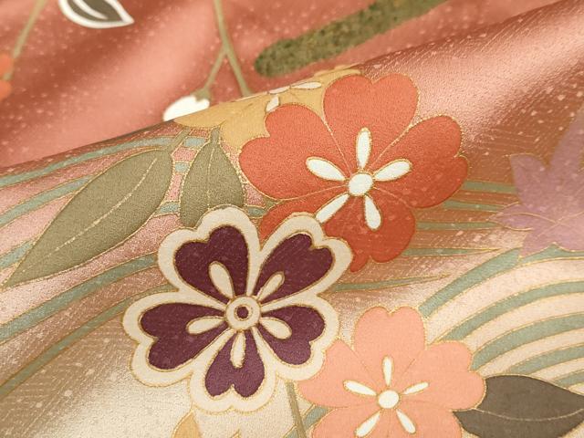 平和屋着物●訪問着 御所車草花丸文 暈し染め 金彩 正絹 逸品 DABF1382ud
