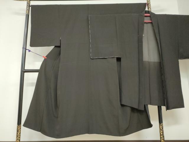 平和屋着物●男性 お召 アンサンブル 長羽織 霞地紋 黒地 正絹 逸品 DABF1386ud