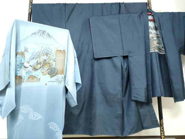 平和屋着物●男性 本場大島紬 アンサンブル 長羽織 長襦袢(袷)セット 100亀甲 総詰め キングサイズ 正絹 逸品 未使用 DABF1389ud
