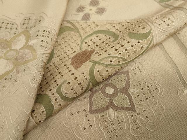 平和屋着物●中国三大刺繍 スワトウ刺繍 汕頭刺繍 総刺繍 小紋 切嵌洋花文 カラー胴裏:空五倍子色 正絹 逸品 DABF1392ud