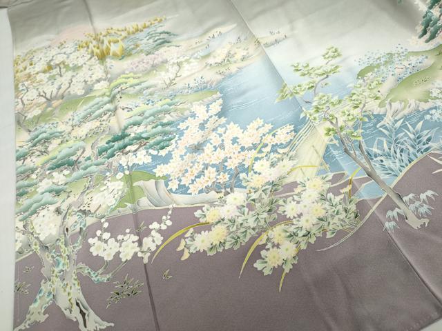 平和屋着物●豪華色留袖 友禅 作家物 風景花文 暈し染め ロング丈 正絹 逸品 未使用 DABF1393ud