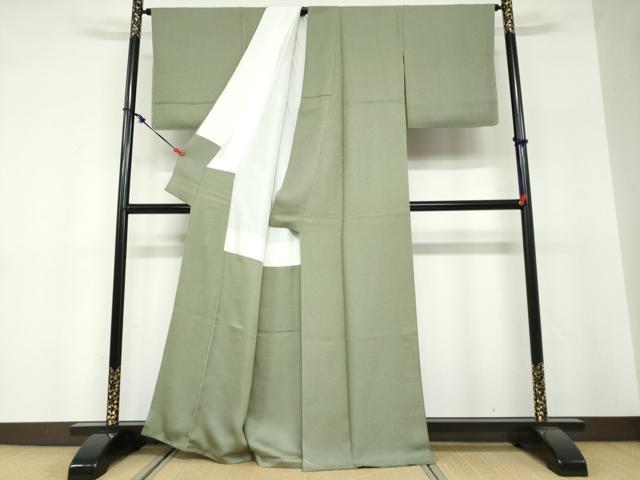 平和屋着物●上質な色無地 干割れ地紋 老竹色 正絹 逸品 DABF1397ud