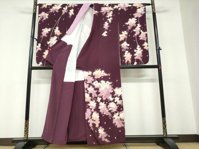 平和屋着物●西陣 京の名門 じゅらく謹製 帝王紫 小振袖 二尺袖 駒刺繍 枝桜文 鬼しぼ縮緬 正絹 逸品 DABF1398ud
