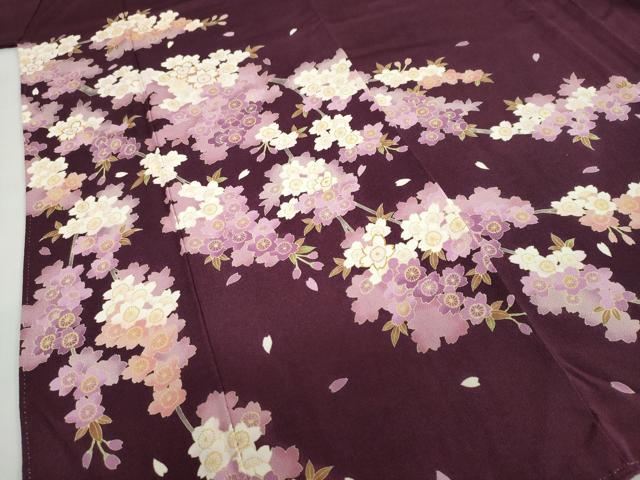 平和屋着物●西陣 京の名門 じゅらく謹製 帝王紫 小振袖 二尺袖 駒刺繍 枝桜文 鬼しぼ縮緬 正絹 逸品 DABF1398ud