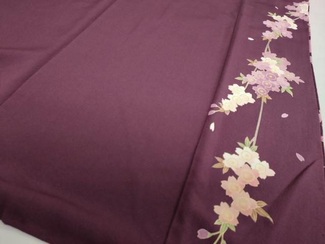 平和屋着物●西陣 京の名門 じゅらく謹製 帝王紫 小振袖 二尺袖 駒刺繍 枝桜文 鬼しぼ縮緬 正絹 逸品 DABF1398ud
