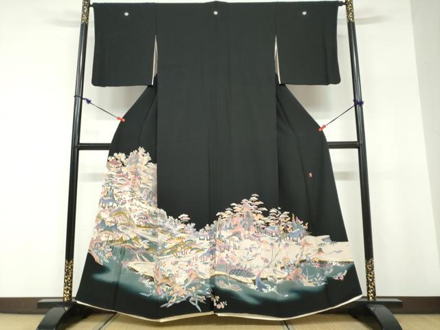 平和屋着物●本加賀友禅作家 村田幸司 黒留袖 人物風景文 暈し染め 正絹 逸品 DABF1400ud