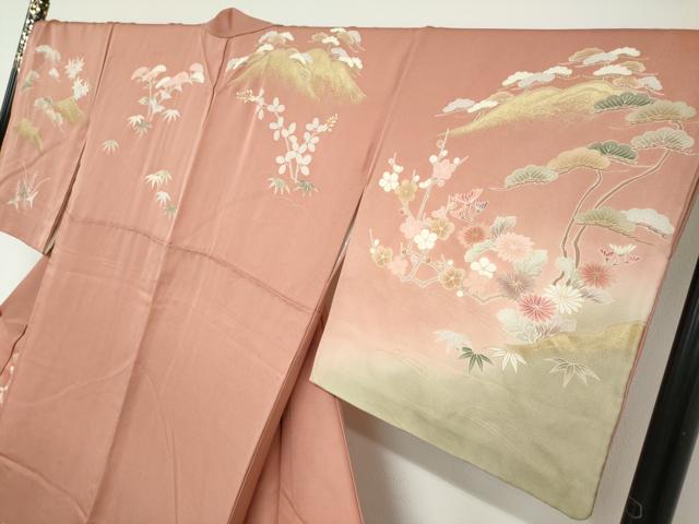 平和屋着物●訪問着 駒刺繍 流水草花文 暈し染め 金彩 正絹 逸品 DABF1401ud