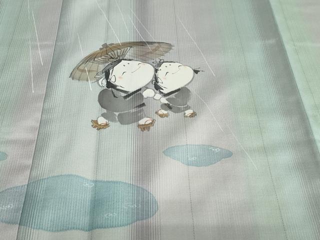 平和屋着物●日本画家 水嶋征夫 本場染大島紬 訪問着 童子遊び 正絹 逸品 DABF1403ud