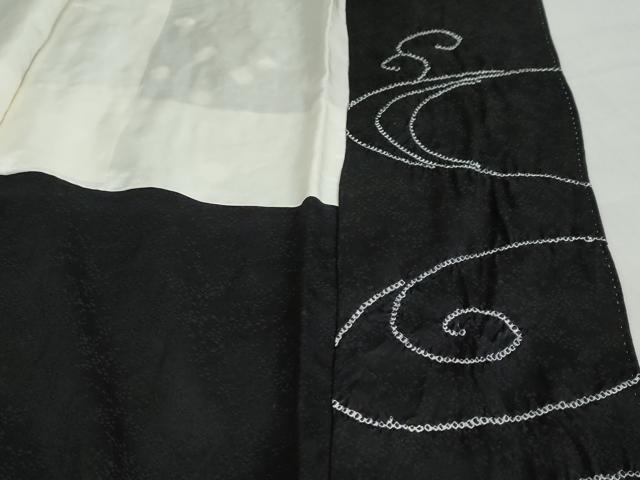 平和屋着物●訪問着 駒刺繍 絞り 流水文 黒地 正絹 逸品 DABF1411ud