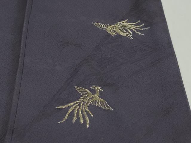 平和屋着物●花瑞鳳 色無地 寿光織 桐竹鳳凰文 深紫色 さが美扱い 反端付き 正絹 逸品 DABF1423ud