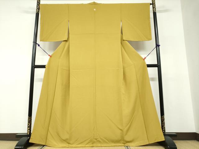 平和屋着物●上質な色無地 芥子色 反端付き 正絹 逸品 未使用 DABF1428ud