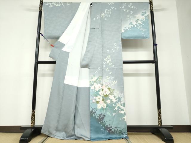 平和屋着物●訪問着 作家物 草花文 シルエット 暈し染め 正絹 逸品 未使用 DABF1430ud