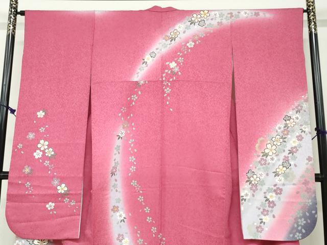 平和屋着物●豪華振袖 舞桜文 暈し染め 金彩 金通し地 正絹 逸品 DABF1433ud