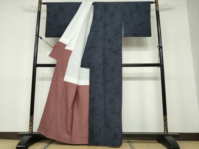 平和屋着物●本塩沢 110亀甲 南天文 正絹 逸品 DABF1434ud