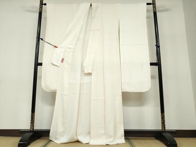平和屋着物●豪華振袖 草花地紋 練色 正絹 逸品 DABF1439ud