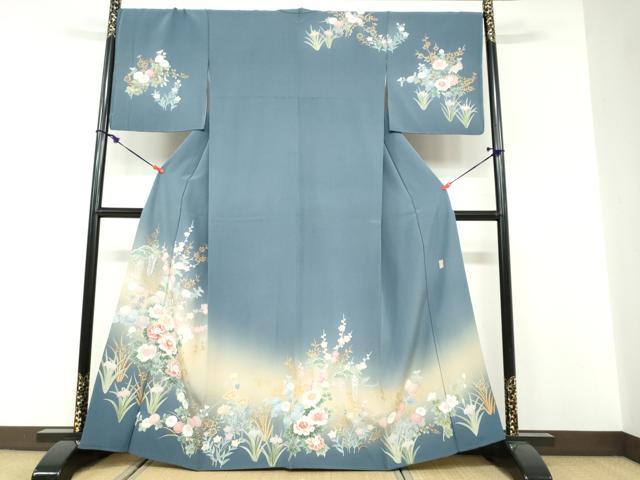 平和屋着物●訪問着 友禅 作家物 草花文 暈し染め 金彩 反端付き 正絹 逸品 DABF1446ud