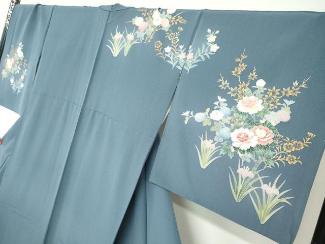 平和屋着物●訪問着 友禅 作家物 草花文 暈し染め 金彩 反端付き 正絹 逸品 DABF1446ud