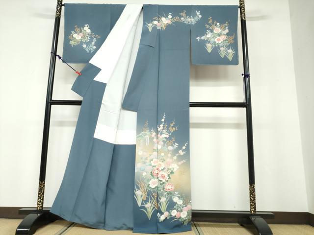 平和屋着物●訪問着 友禅 作家物 草花文 暈し染め 金彩 反端付き 正絹 逸品 DABF1446ud