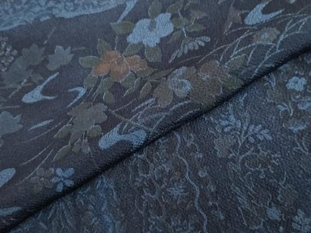 平和屋着物●小林文次郎 訪問着 流水草花文 鬼しぼ縮緬 正絹 逸品 DABF1452ud
