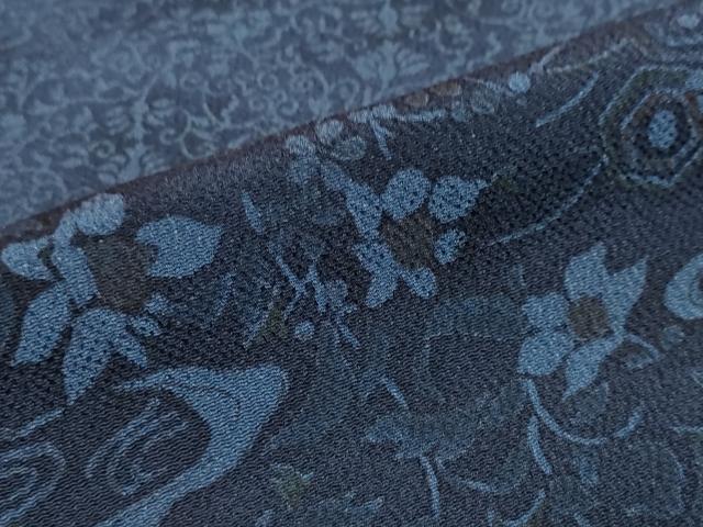 平和屋着物●小林文次郎 訪問着 流水草花文 鬼しぼ縮緬 正絹 逸品 DABF1452ud