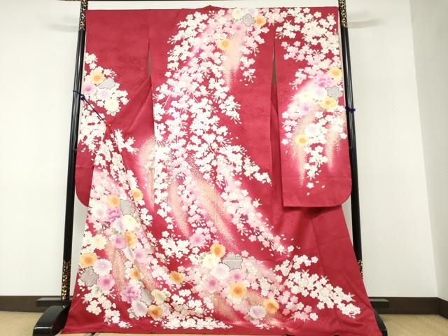 平和屋着物●豪華振袖 草花文 暈し染め 金銀彩 正絹 逸品 DABF1454ud