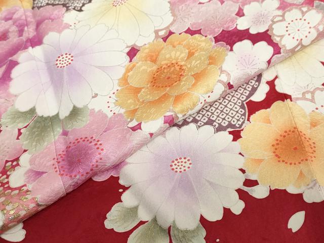 平和屋着物●豪華振袖 草花文 暈し染め 金銀彩 正絹 逸品 DABF1454ud