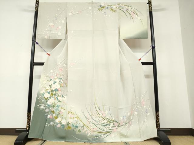 平和屋着物●訪問着 友禅 枝花文 暈し染め 正絹 逸品 DABF1455ud
