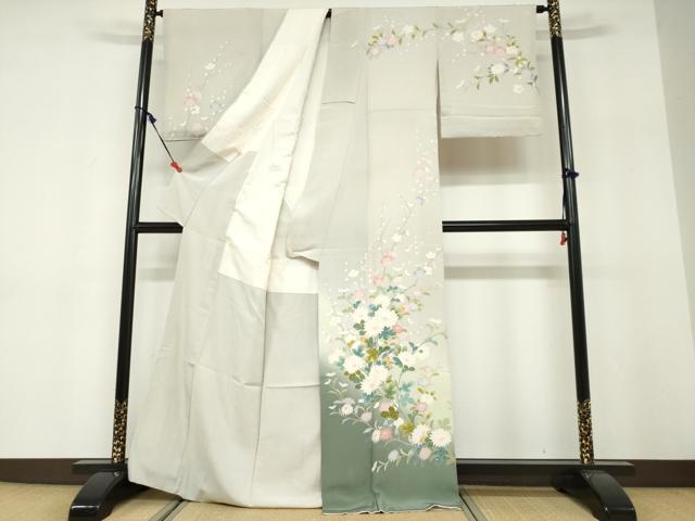 平和屋着物●訪問着 友禅 枝花文 暈し染め 正絹 逸品 DABF1455ud