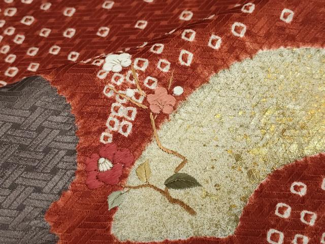 平和屋着物●訪問着 絞り 刺繍 地紙飾花文 金銀彩 正絹 逸品 DABF1456ud