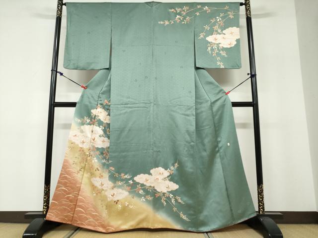 平和屋着物●十日町老舗ブランド 吉澤友禅 吾妻徳穂 訪問着 雲取り舞蝶文 暈し染め 金彩 正絹 逸品 DABF1460ud