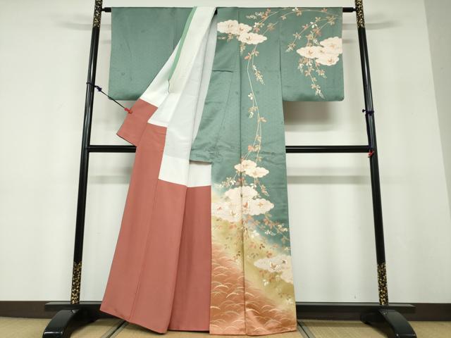 平和屋着物●十日町老舗ブランド 吉澤友禅 吾妻徳穂 訪問着 雲取り舞蝶文 暈し染め 金彩 正絹 逸品 DABF1460ud