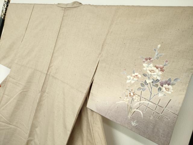平和屋着物●訪問着 作家物 紬地 草花文 金彩 正絹 逸品 DABF1462ud