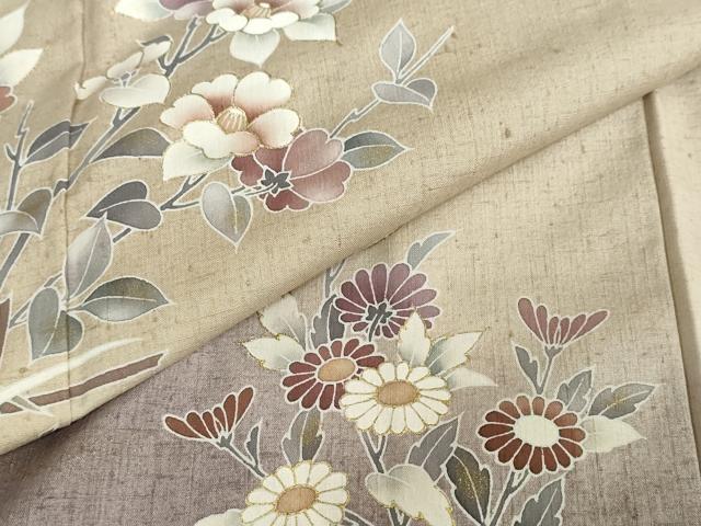 平和屋着物●訪問着 作家物 紬地 草花文 金彩 正絹 逸品 DABF1462ud