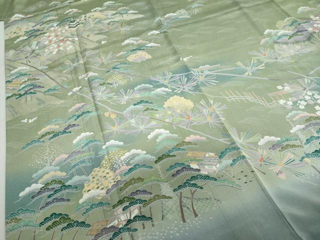 平和屋着物●訪問着 友禅 作家物 風景草花文 暈し染め 正絹 逸品 DABF1466ud