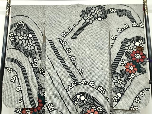 平和屋着物●豪華振袖 総絞り 草花文 黒地 正絹 逸品 DABF1467ud