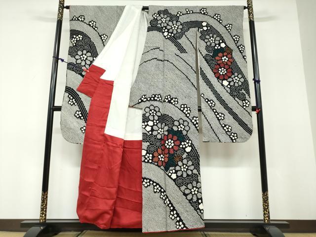 平和屋着物●豪華振袖 総絞り 草花文 黒地 正絹 逸品 DABF1467ud