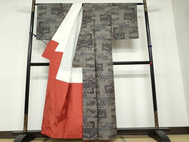 平和屋着物●本場大島紬 9マルキ 風景草花文 正絹 逸品 DABF1471ud