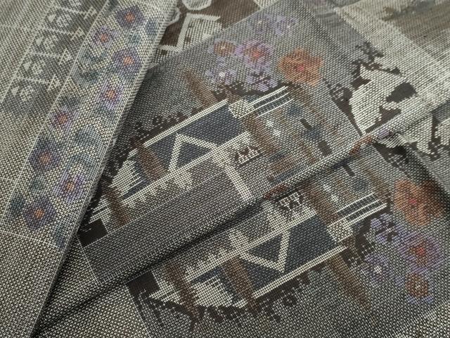 平和屋着物●本場大島紬 9マルキ 風景草花文 正絹 逸品 DABF1471ud
