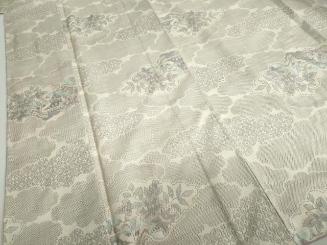 平和屋着物●本場大島紬 白大島 9マルキ 雲取り草花文 正絹 逸品 DABF1476ud