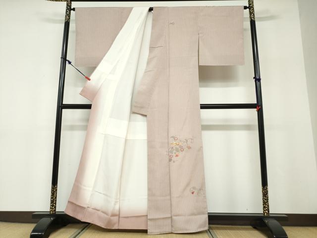 平和屋着物●訪問着 お召地 総刺繍 駒刺繍 花鳥文 金糸 正絹 逸品 DABF1478ud