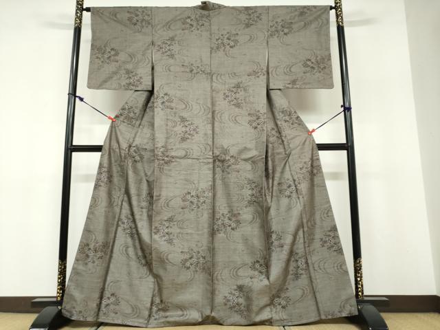 平和屋着物●本場大島紬 9マルキ 流水草花文 正絹 逸品 未使用 DABF1479ud