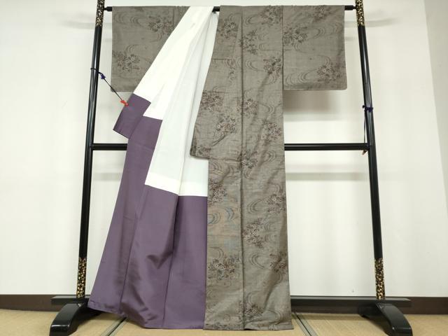 平和屋着物●本場大島紬 9マルキ 流水草花文 正絹 逸品 未使用 DABF1479ud