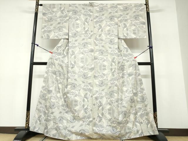 平和屋着物●本場大島紬 白大島 7マルキ 草花文 正絹 逸品 未使用 DABF1482ud