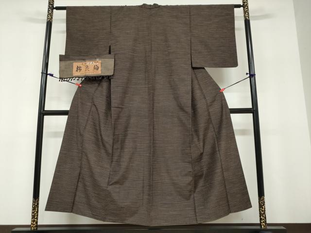 平和屋着物●根津儀一 柿渋紬 横段文 証紙付き 正絹 逸品 DABF1489ud