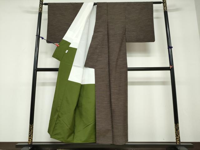 平和屋着物●根津儀一 柿渋紬 横段文 証紙付き 正絹 逸品 DABF1489ud