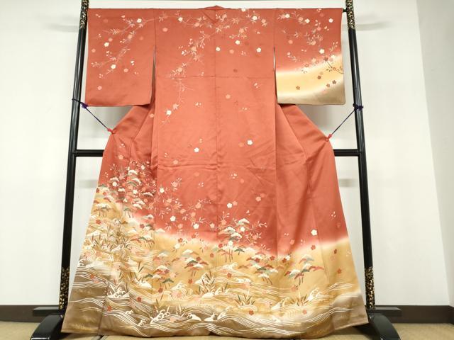 平和屋着物●訪問着 立波草花文 暈し染め 金彩 正絹 逸品 DABF1490ud